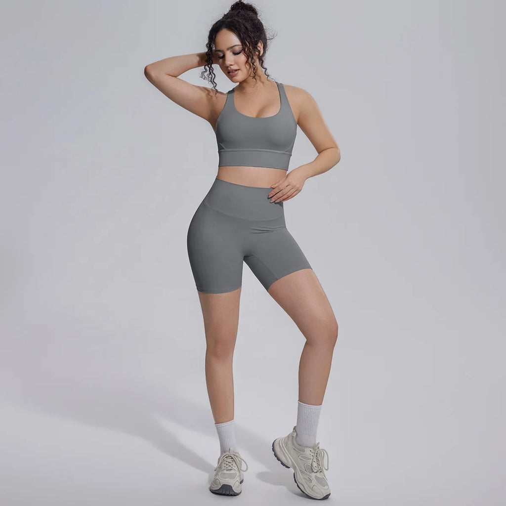 Wholesale 2 Piece Women Yoga Set High Waist Leggings Shorts