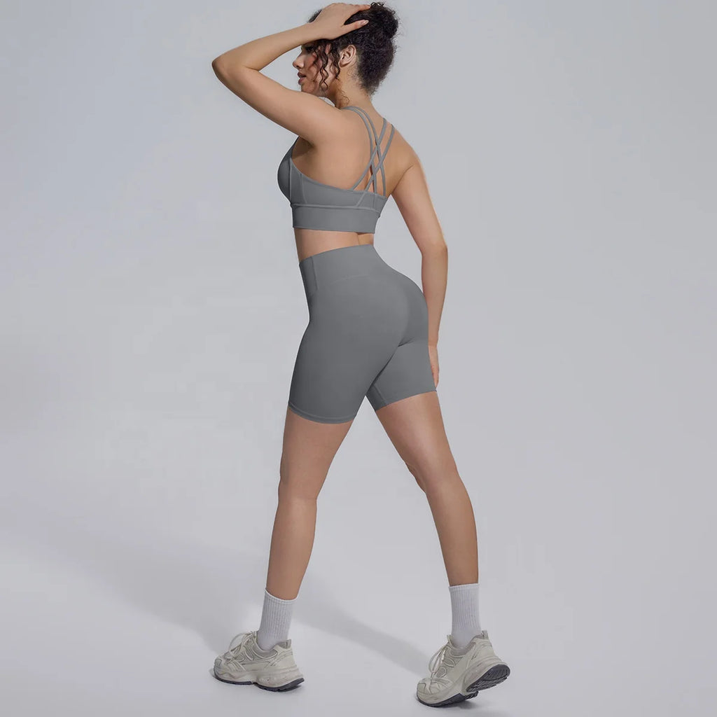 Wholesale 2 Piece Women Yoga Set High Waist Leggings Shorts