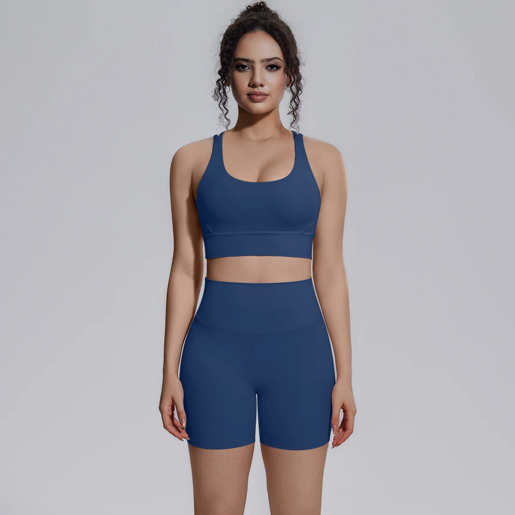 Wholesale 2 Piece Women Yoga Set High Waist Leggings Shorts