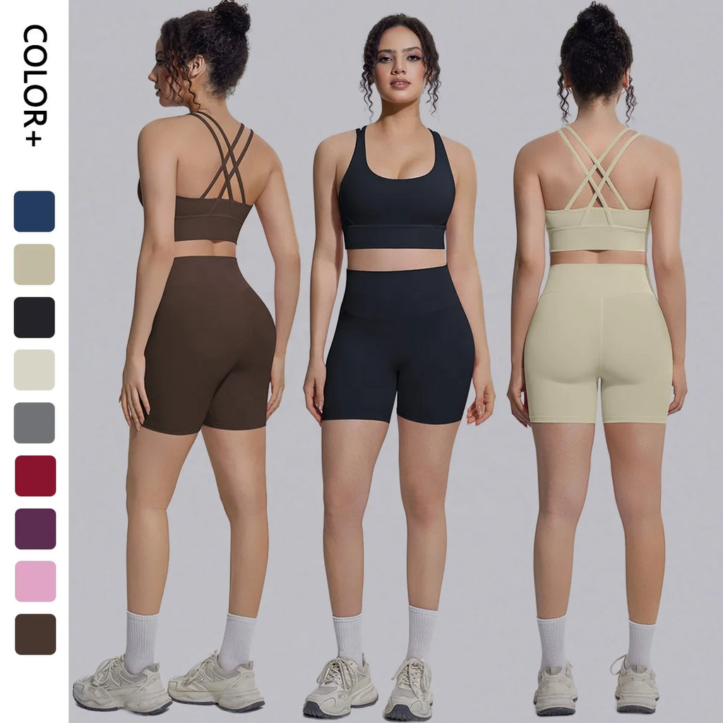Wholesale 2 Piece Women Yoga Set High Waist Leggings Shorts
