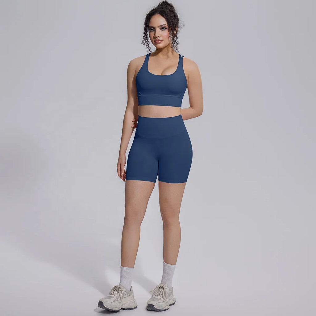 Wholesale 2 Piece Women Yoga Set High Waist Leggings Shorts